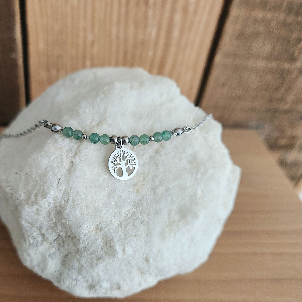 Collier de perles fines naturelles d'aventurine et chaîne en acier inoxydable argenté