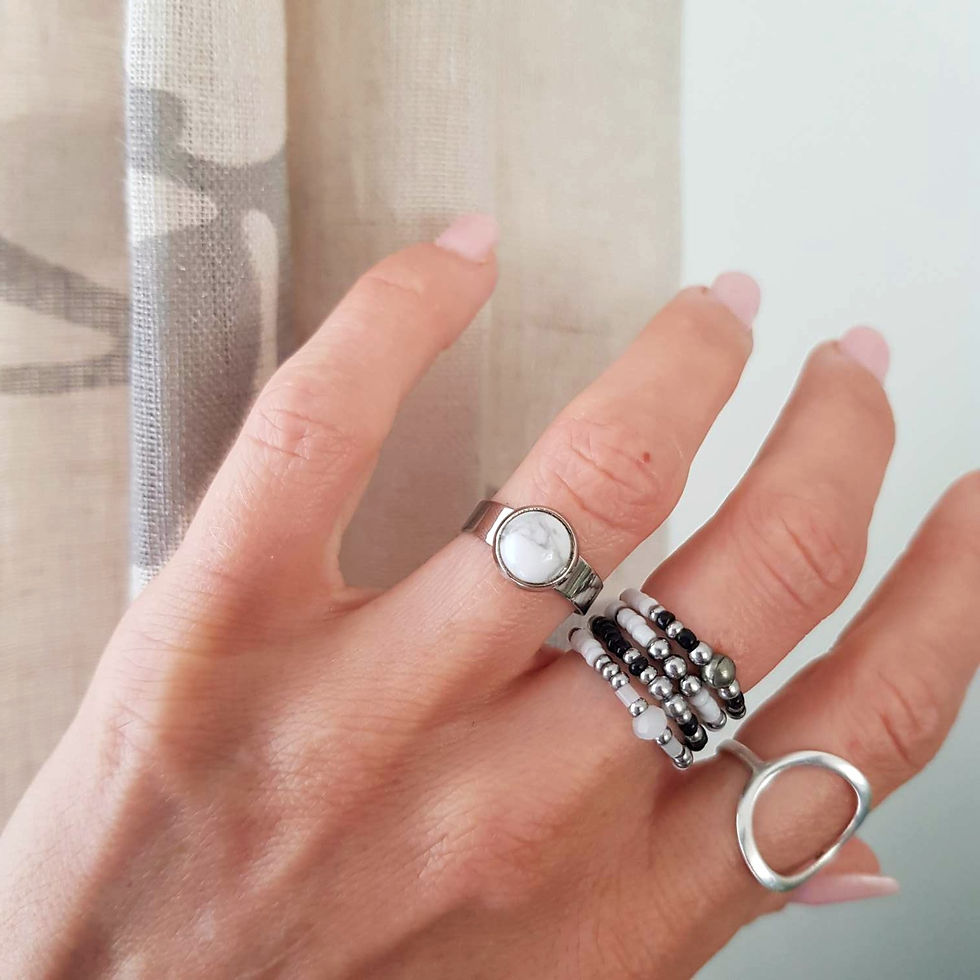 Bague en acier inoxydable pierre naturelle blanche