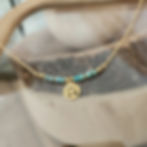 Collier ajustable en perles naturelles de turquoise fait-main en acier inoxydable doré