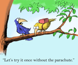 Square cartoon Try Once without parachute shutterstock_118312087