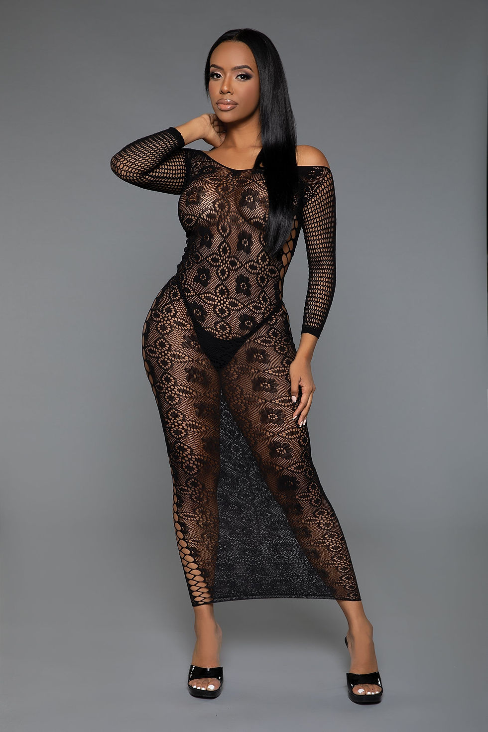 Thumbnail: Late Last Night Off Shoulder Lace Night Dress