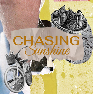 A cover for "Chasing Sunshine" featuring a bicycle and bowl of banh gio