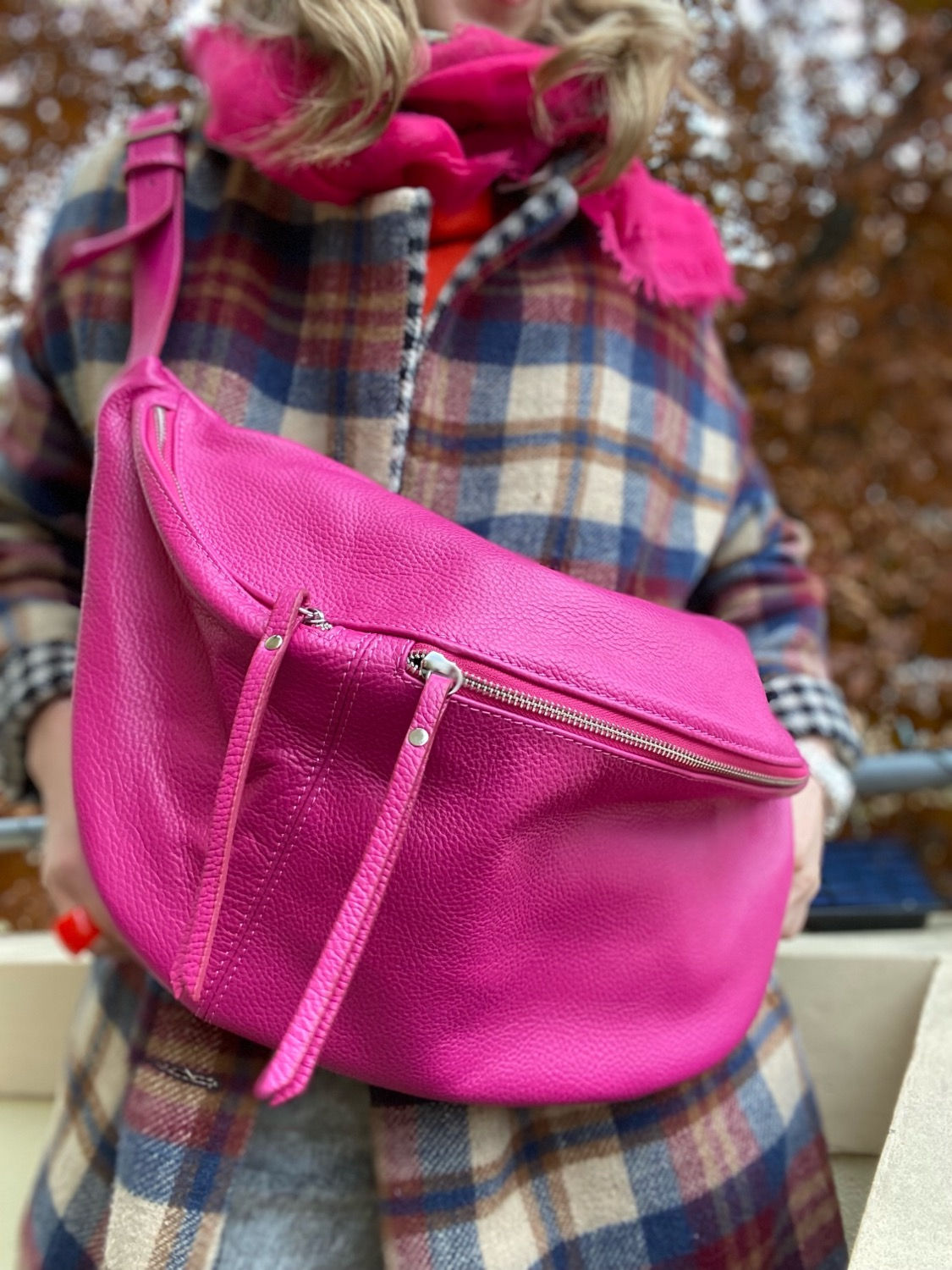IDA XXL Umhängetasche Tasche Ledertasche Leder Pink