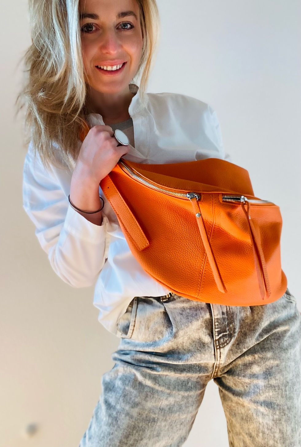 Miniaturbild: XXL Slingtasche Umhängetasche Tasche Leder Ledertasche Hippibag Großbodybag Flie