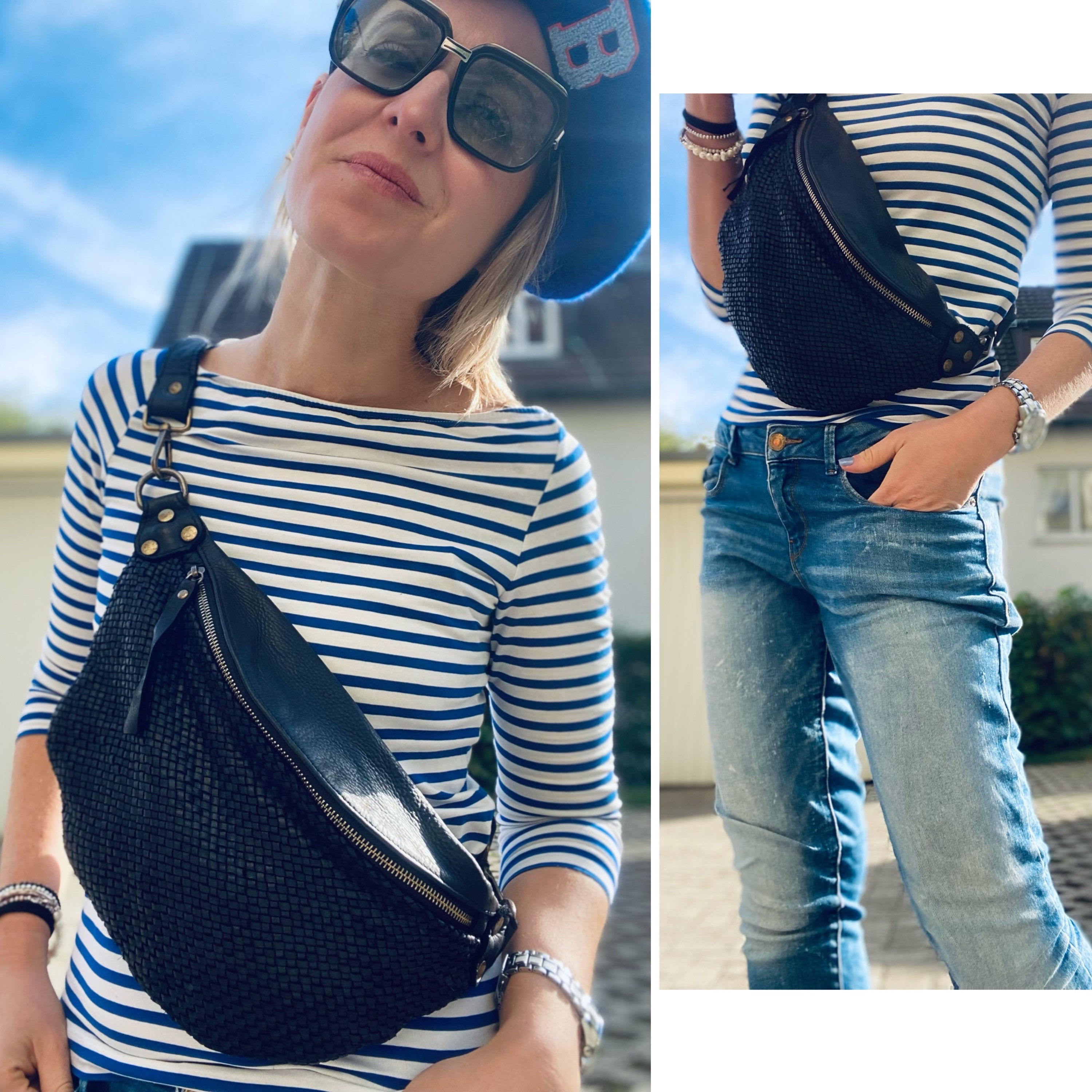 JOSI vintage style geflochtene Umhängetasche Ledertasche Großbody Tasche aus fe