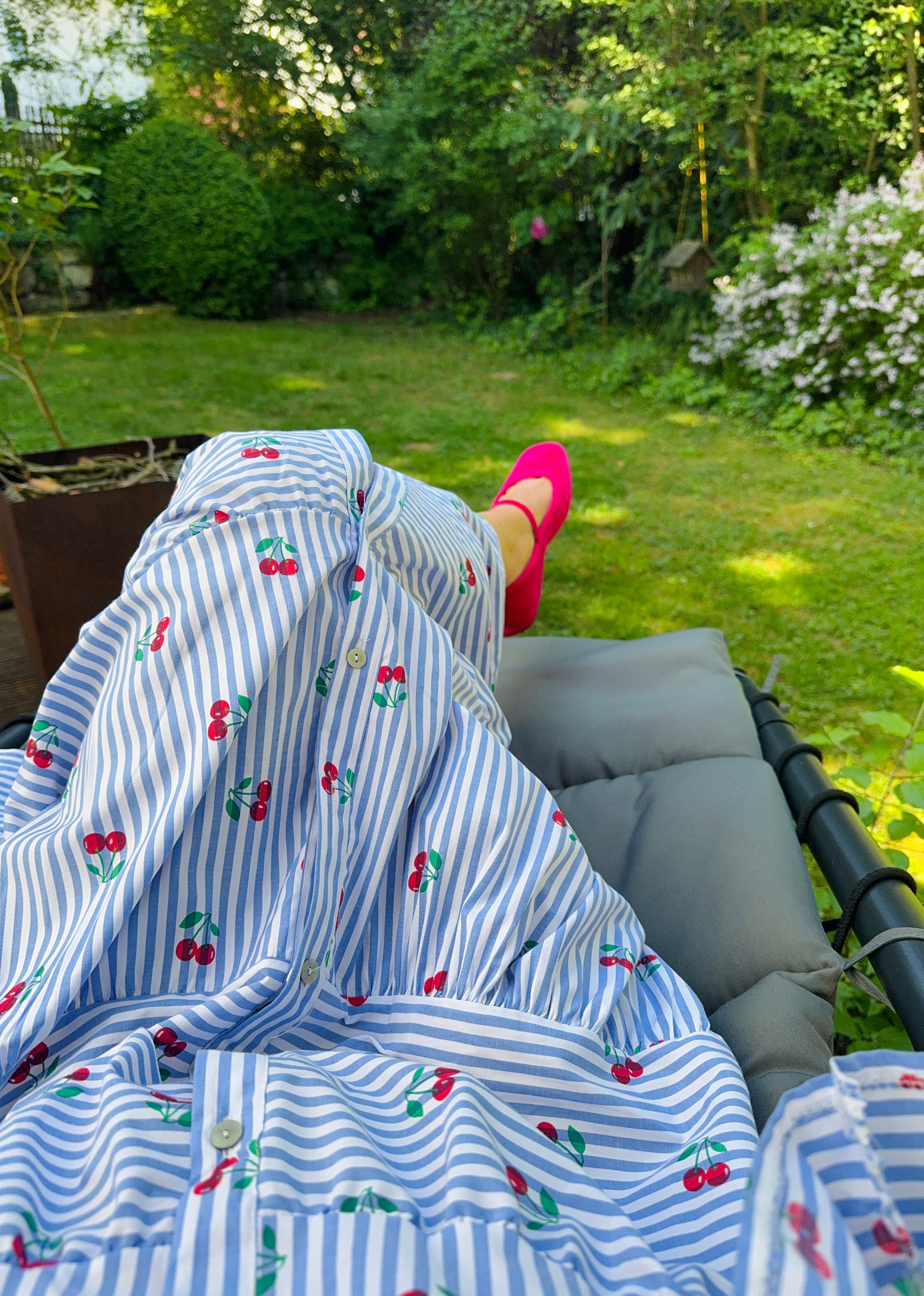 Kleid Sommerkleid Maxikleid Kirschen und Streifen