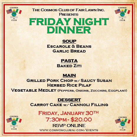 FRIDAY NIGHT DINNER 1/30/26 