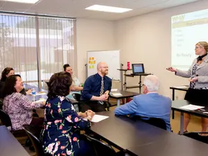 Viki Johnston presenting to a team