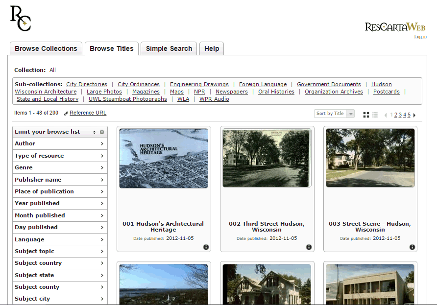 ResCarta Web Application - Browse Titles Page