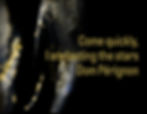 Glittering gold specks on a dark background with the text "Come quickly, I am tasting the stars Dom Pérignon's champagne quote." Elegant and luxurious mood.