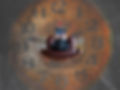 Birdseye view of person on computer with clock face background