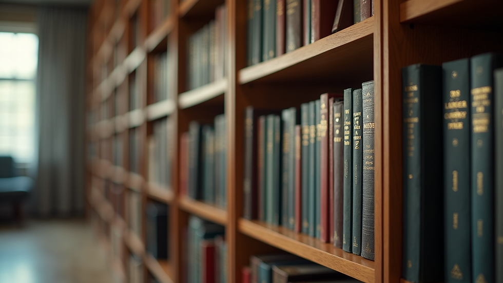 Eye-level view of a bookshelf filled with leadership books