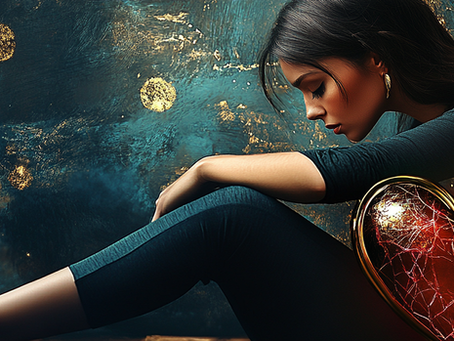 Woman sitting alone holding a heart symbol representing family estrangement and emotional healing