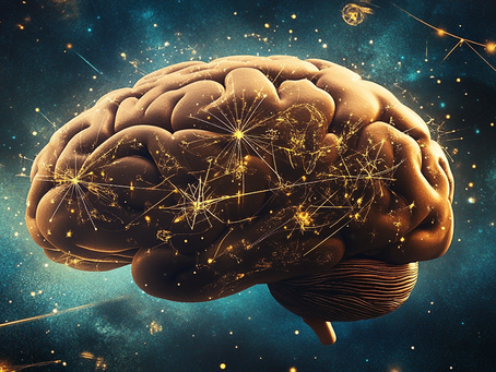 Illustration of a glowing human brain surrounded by symbolic patterns representing subconscious programming and mental focus