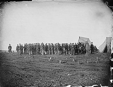Union soldiers gathered during the American Civil War.