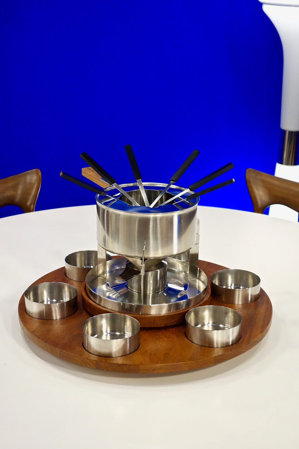 Miniature : Service à fondue scandinave par Peter Holmblad & Arne Jacobsen pour Stelton, Danemark 1960's