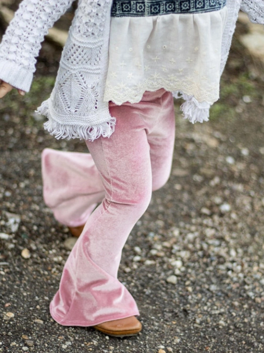 Pink velvet bell bottom pants clearance