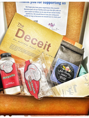 escape room in an envelope, popcorn kit, cranberry dip mix, mocha drink mix, night with friends, self care