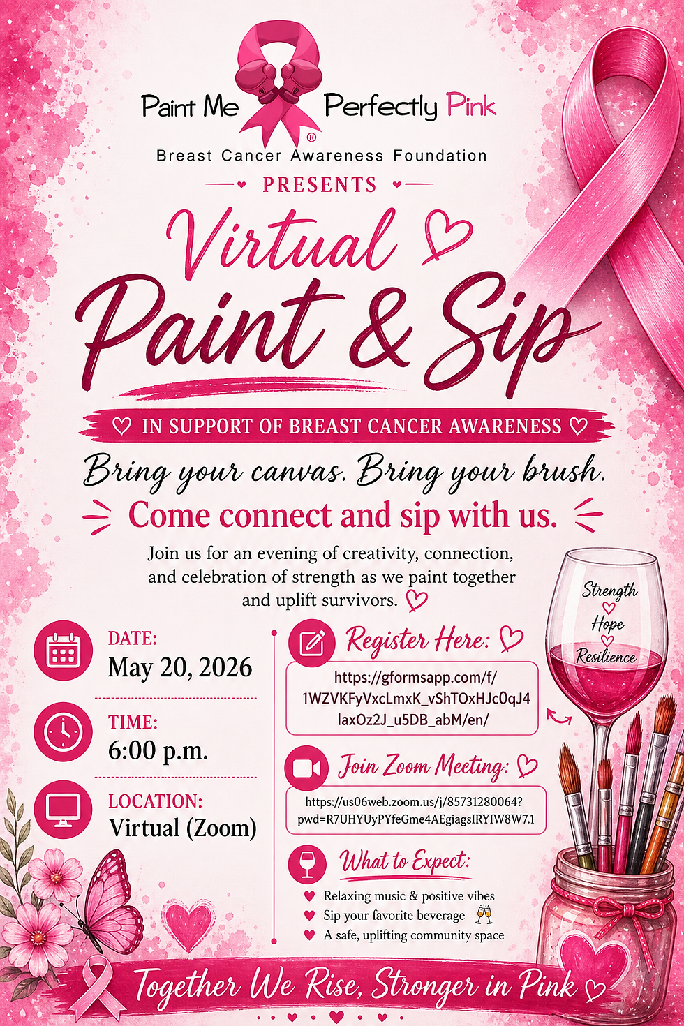 Together We Rise, Stronger in Pink. Virtual Paint & Sip Experience