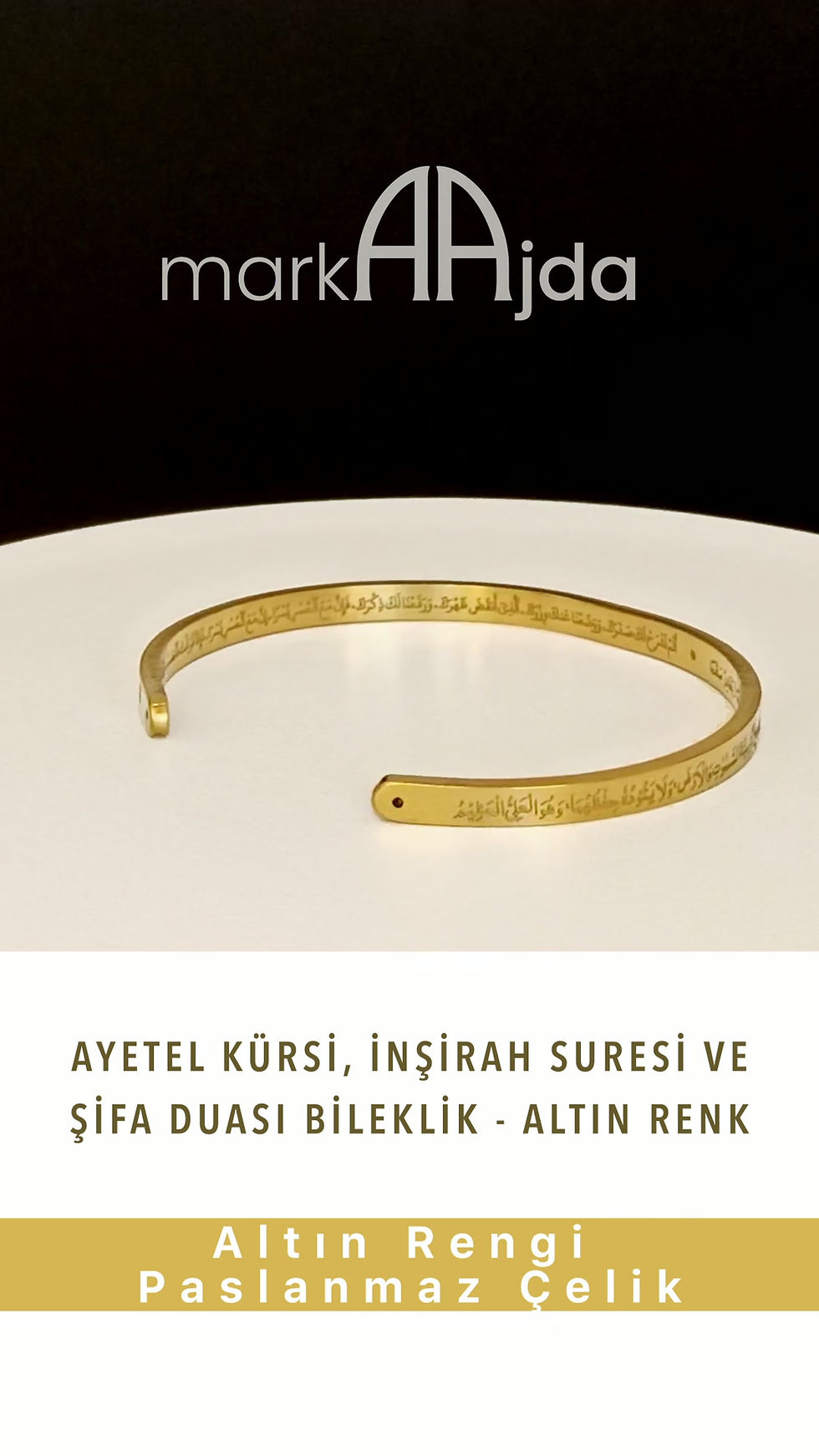 Küçük resim: Altın Rengi Ayetel Kürsi, İnşirah Suresi ve Şifa Duası Çelik Koruma Bileklik