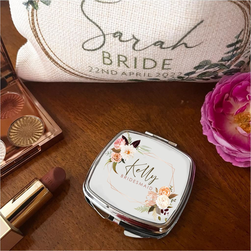 Personalised Soft Vintage Vibe Bridal Compact Mirror
