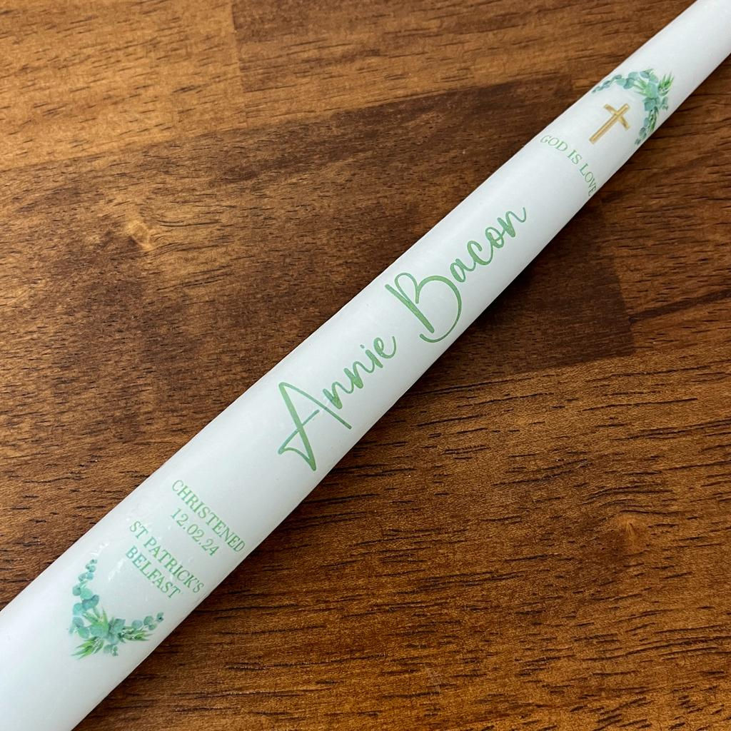 Personalised Floral Christening/Baptism Taper Candle