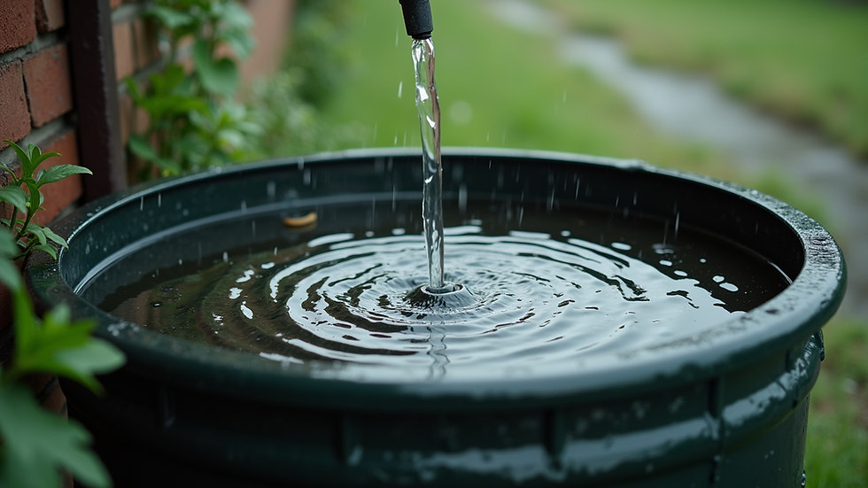 High angle view of a rain barrel collecting water