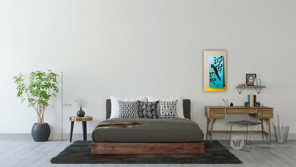 Миниатюра: Птица в хвойнике. Картина маслом N3 в серии "Птицы и цветы"