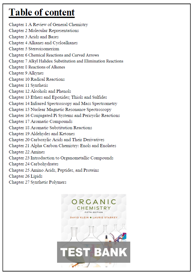 Thumbnail: Organic Chemistry 5th Edition David R Klein Test Bank