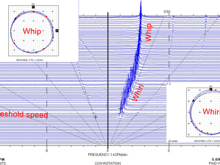 Vibration data of rotor kit demonstrating oil whirl and whip