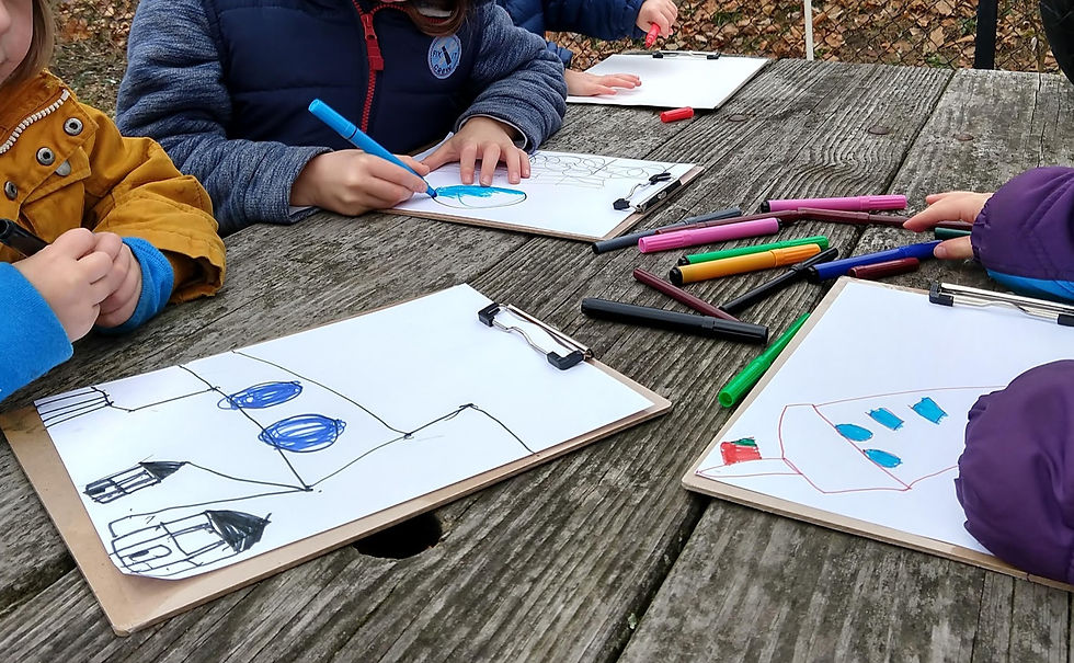 children drawing maps outside