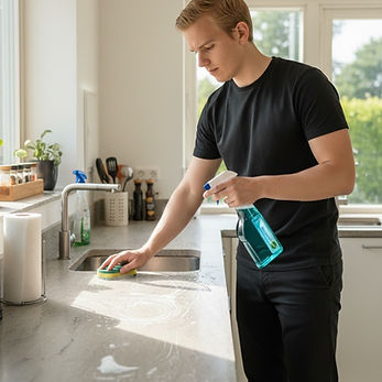 Man som utför hemstäd