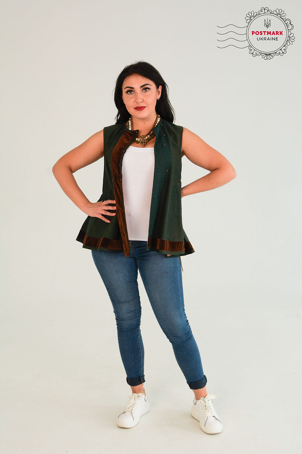 Thumbnail: Vintage Kersetka Army Green with Rich Chocolate Velvet Trim