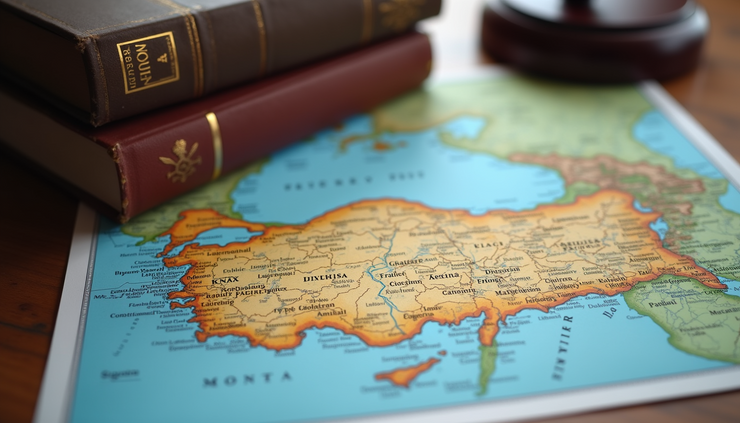 Yüksek açıdan Türkiye haritası ve hukuk kitapları
