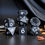 Thumbnail: Pearl Gothica Dice Set; rich black dice with eparl white numbers