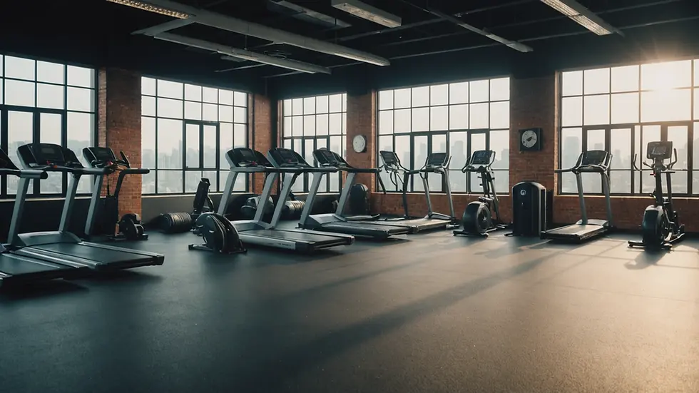 Close-up view of an empty gym with bright natural light