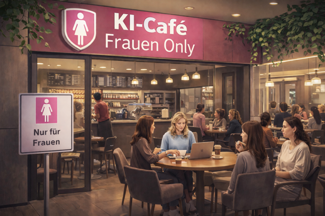 So stellt sich die KI das KI-Café der Frauen vor.