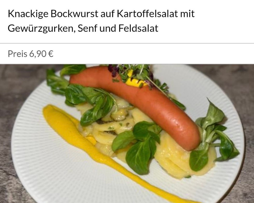 Die Knackwurst mit dem knackigen Preis, wie sie in der App des Caterers gezeigt wird.