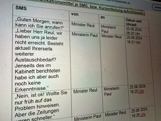 Dieses SMS-Protokoll wollte das Paul-Ministerium im November 2024 veröffentlichen