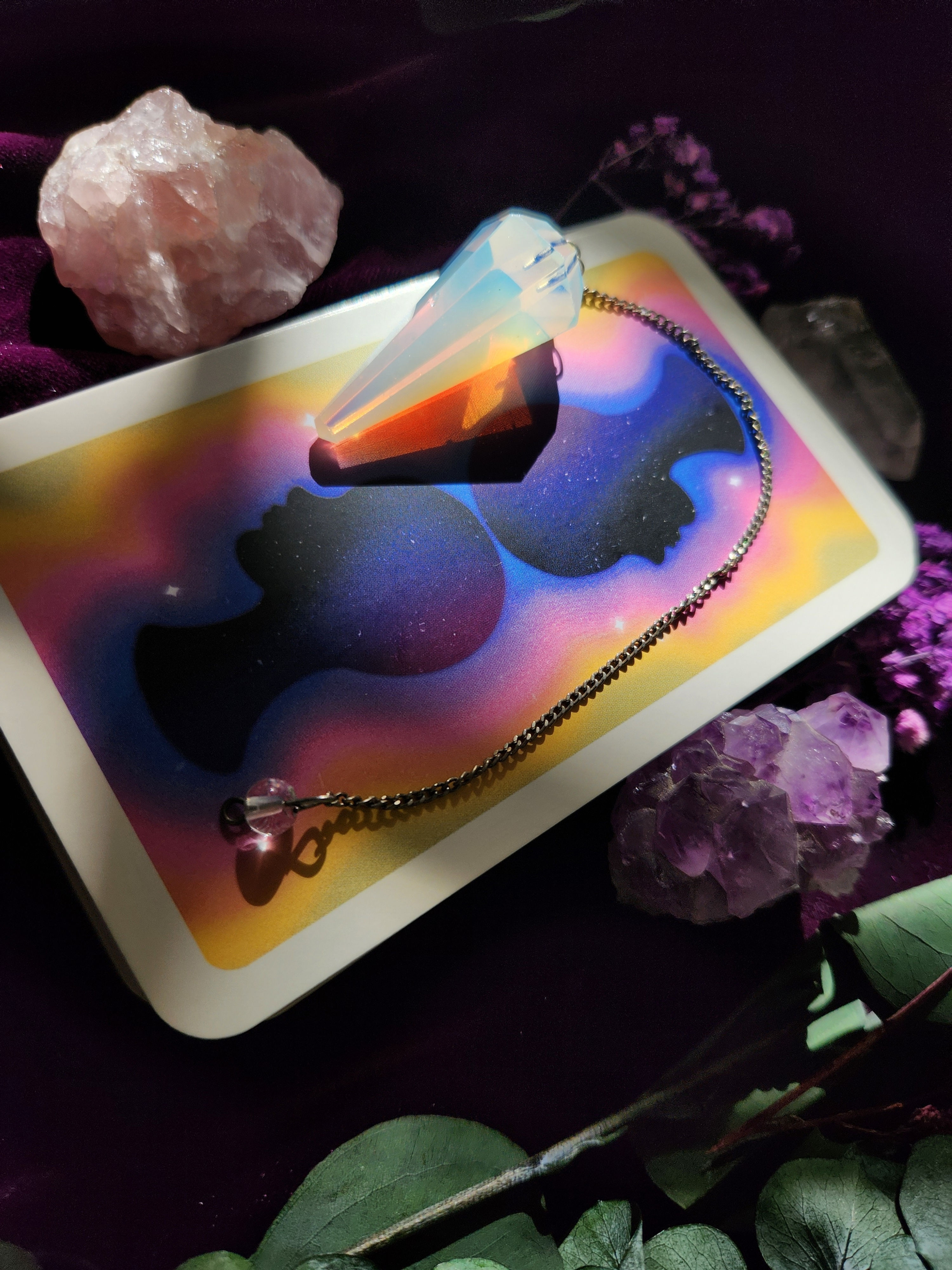 Pendulum, angels, angel numbers, repeating numbers, oracle cards, oracle reading, eucalyptus, crystals.