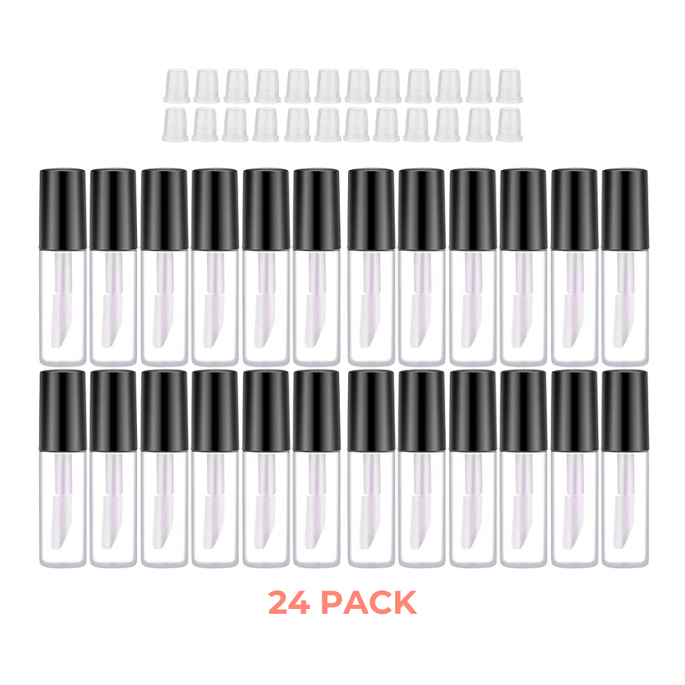 Pack de 24 tubos mini recargables para brillo o labial de 1.2ML con cierre seguro.