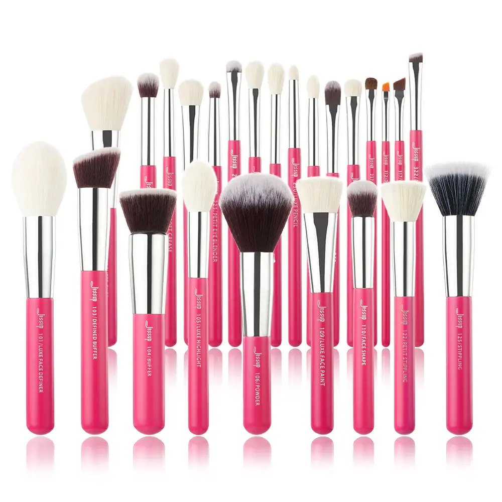 Set de brochas Jessup Pink T195 de 25 piezas para maquillaje profesional.