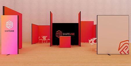 Mobiler Messestand mit integrierter, freistehender LED-Messewand – Inselstand für eine Standfläche von 6 x 6 m.