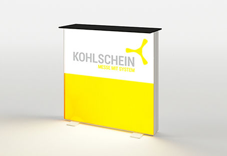 LED Messetheke mobil-Aufbau ohne Werkzeug-Stecksystem aus weißen Kunststoffprofilen