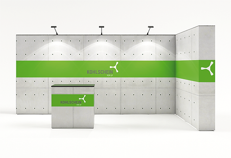 5 x 2 Meter, 10 qm SEG Pop Up Messestand mit oder ohne LED Hinterleuchtung. Textildruckgrafik wird mit Silikonkeder am Aluprofil ohne Werkzeug befestigt. Koffer Messestand mit Messetheke. Aufbau ohne Werkzeug. KOHLSCHEIN | MESSE MIT SYSTEM SPEZIALIST FÜR MOBILE MESSESTÄNDE