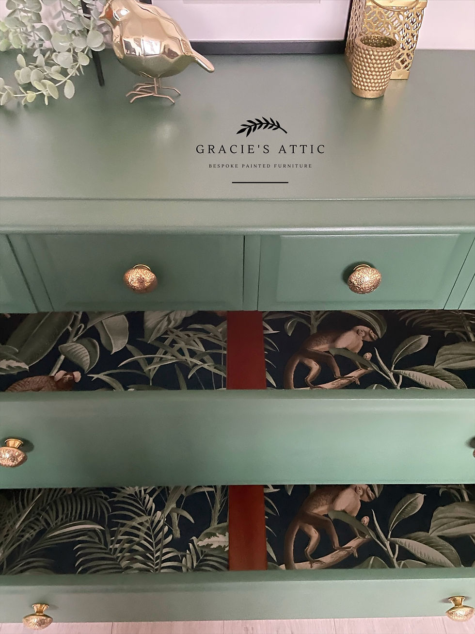 Thumbnail: Stag Minstrel 4 over 2 chest of drawers green open drawers