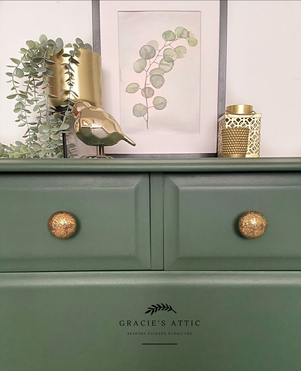 Thumbnail: Stag Minstrel 4 over 2 chest of drawers green close up handles