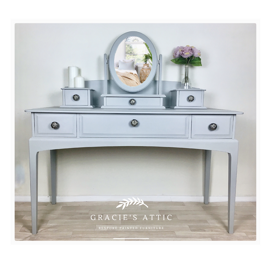 Thumbnail: Stag Minstrel Dressing table, mirror and stool in light grey