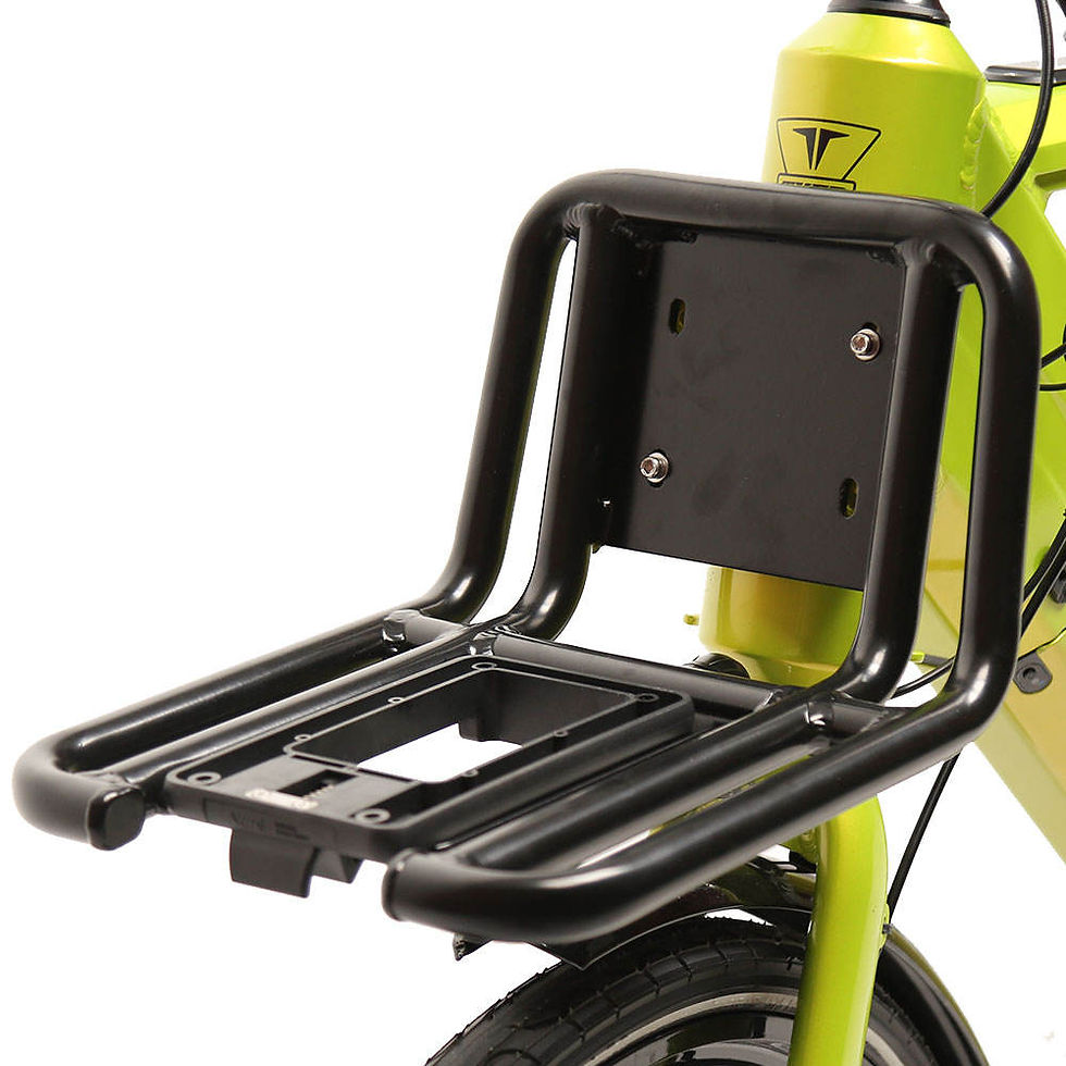 Thumbnail: Black front rack on a dual battery electric cargo bike
