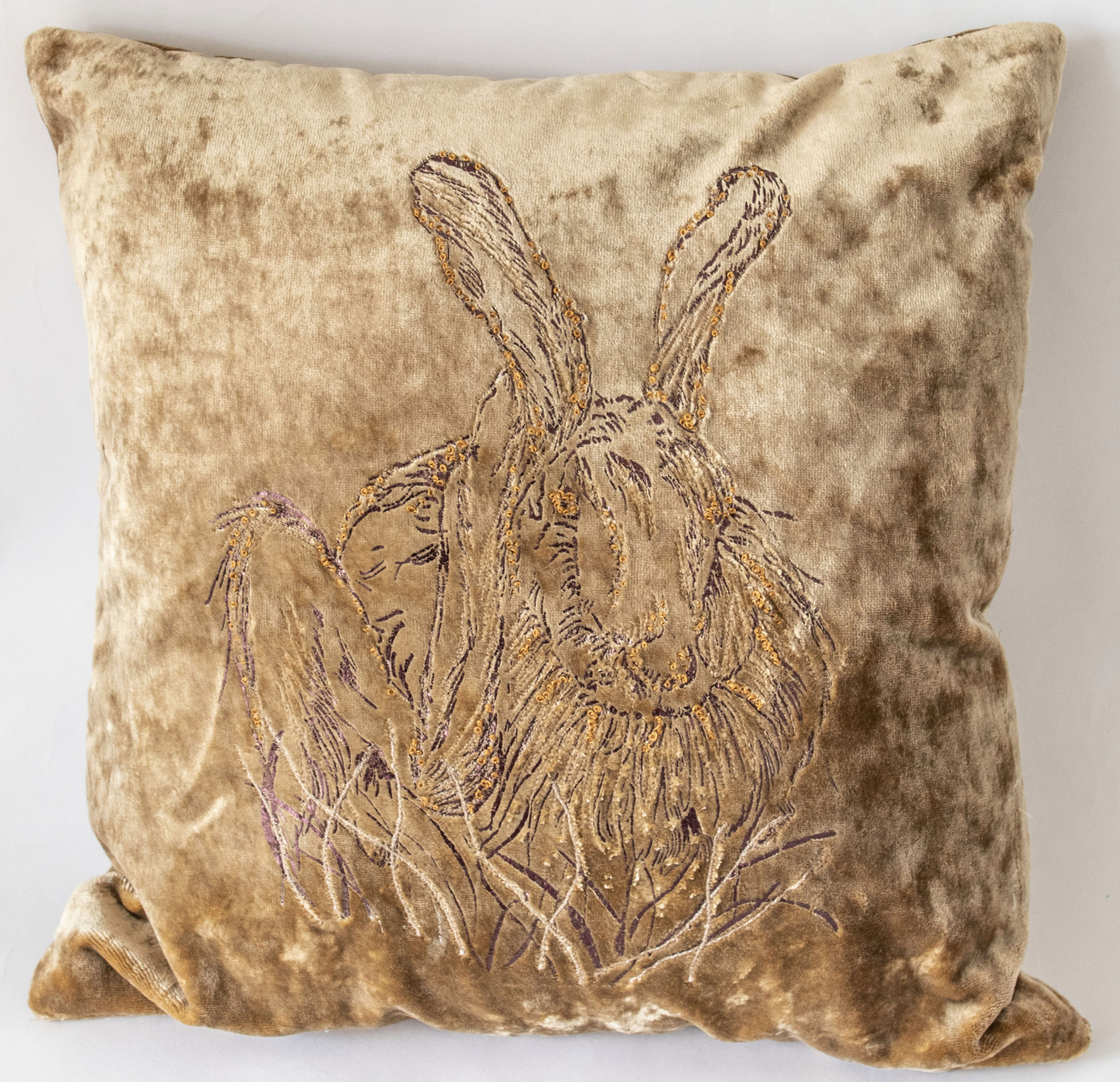 Bespoke embroidered Hare cushion